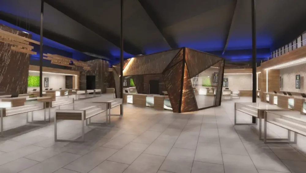 Planet 13 Store with tables and benches
