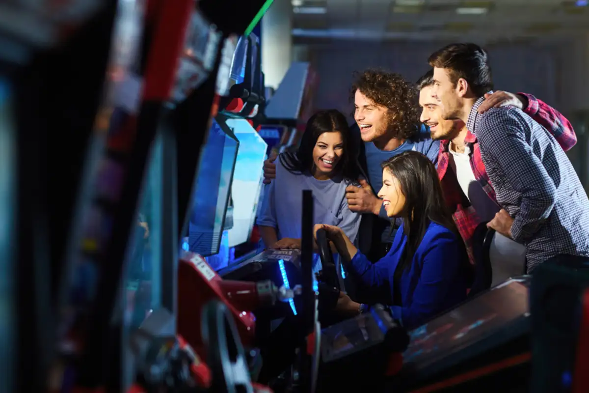 A group of people playing a video game