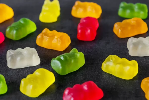 Different color of THC Gummies on the table